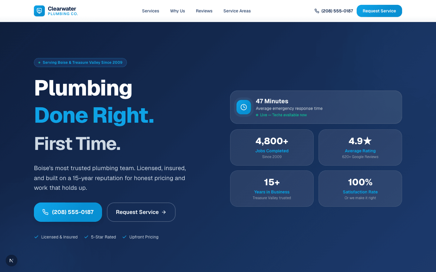 Clearwater Plumbing Co. website screenshot