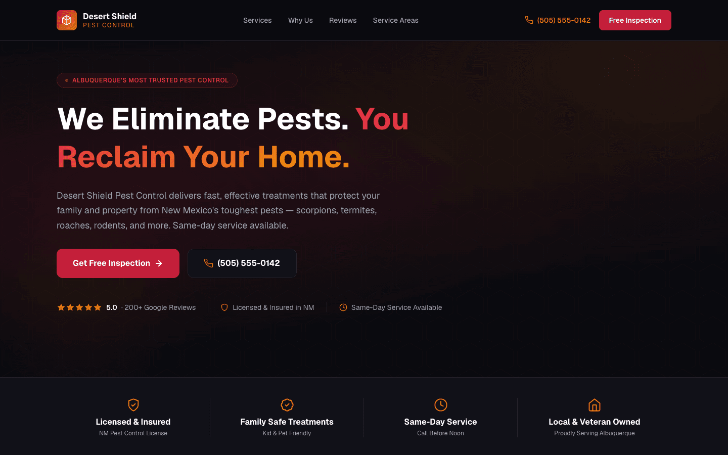 Desert Shield Pest Control website screenshot