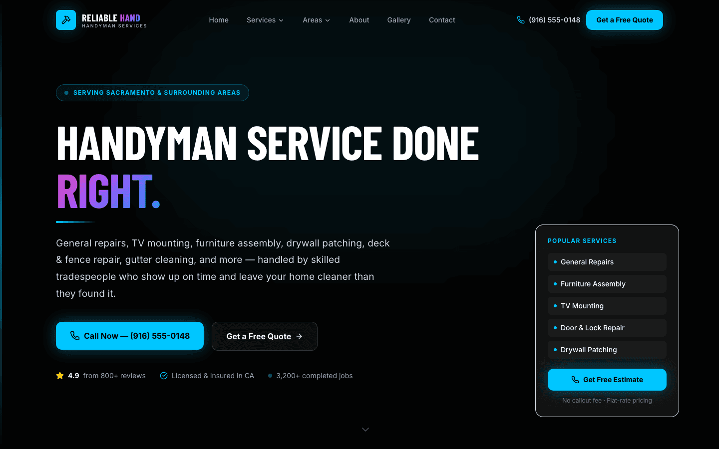 Reliable Hand Handyman website screenshot